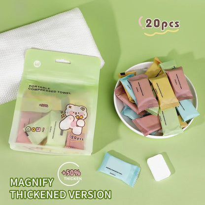 Compressed Towel Tablets – Disposable Face Wipes for Travel & Outdoor (14/20Pcs)